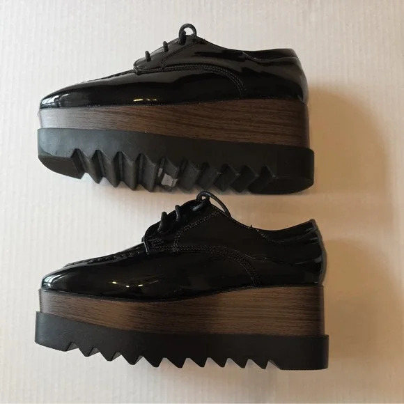 Women's Daiyaer Chunky Platform Shoes Black Brown Size 6 EU 36 Patten Leather - Picture 5 of 11